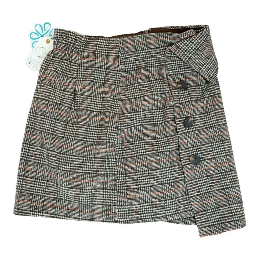 NWT Loveriche Womens Skirt Large Brown Plaid Buttons ~ Zip